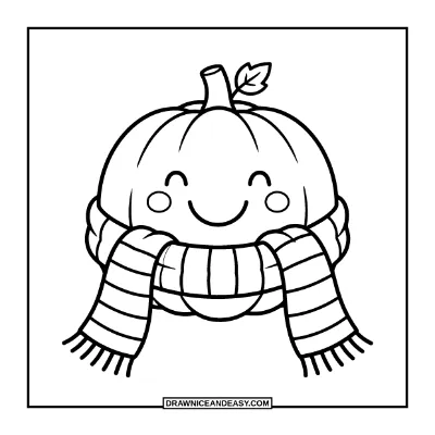 Pumpkin with a Cozy Scarf Coloring Page coloring page preview