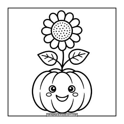 Pumpkin with a Sunflower Coloring Page coloring page preview