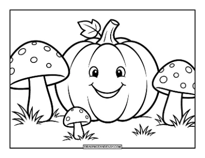 Pumpkin with Mushrooms Coloring Page coloring page preview