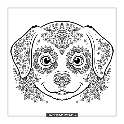Puppy Sugar Skull Coloring Page coloring page preview