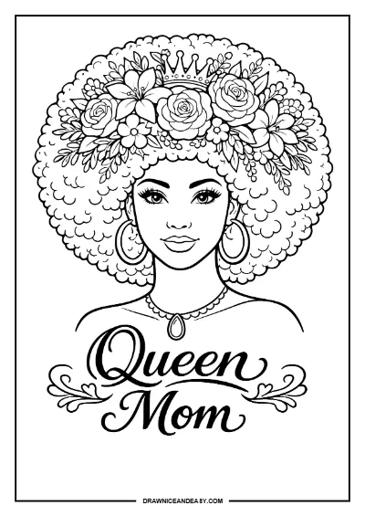 Queen Mom Mother's Day Coloring Page – Free PDF coloring page preview