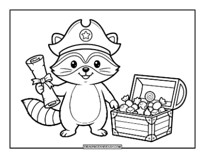 Raccoon Dressed as a Pirate Coloring Page coloring page preview