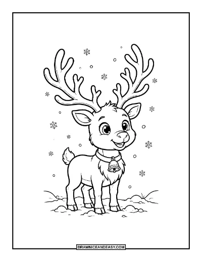 Reindeer with Bell Collar Coloring Page coloring page preview