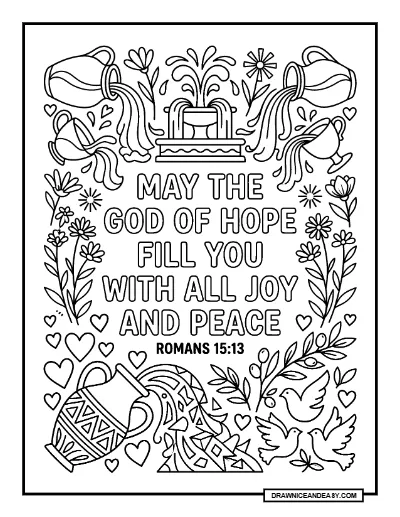 Romans 15:13 May the God of Hope Bible Verse Coloring Page – Free PDF coloring page preview