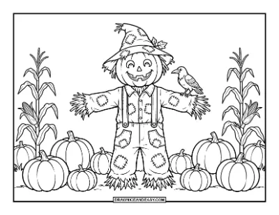 Scarecrow in Pumpkin Patch Coloring Page coloring page preview