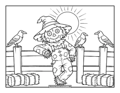 Scarecrow with Crows Coloring Page coloring page preview