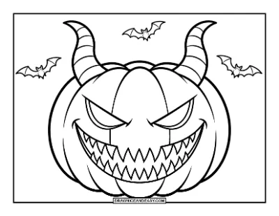 Scary Devil Jack-o'-Lantern Coloring Page coloring page preview