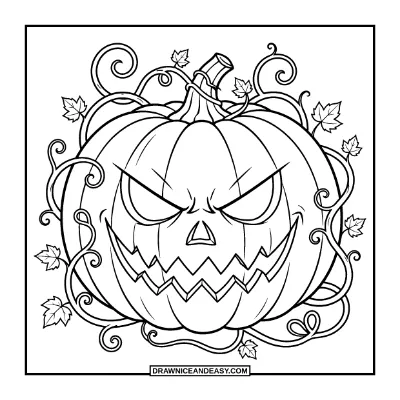 Scary Jack-o'-Lantern with a Menacing Face coloring page preview