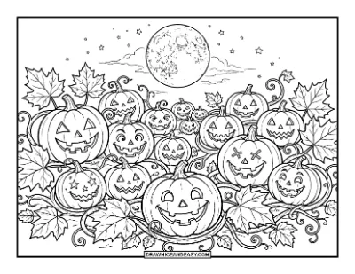 Scary Pumpkin Patch at Midnight coloring page preview