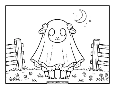 Sheep in Ghost Costume Coloring Page coloring page preview