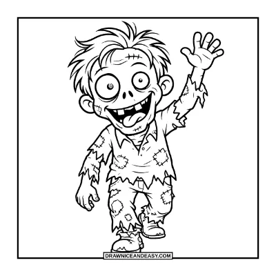 Silly Zombie with a Goofy Grin coloring page preview