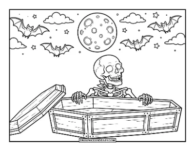 Skeleton in a Coffin Coloring Page coloring page preview