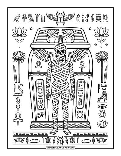Skeleton Mummy Coloring Page coloring page preview