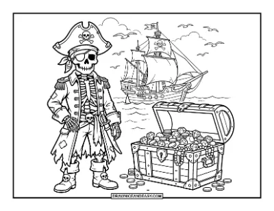 Skeleton Pirate Coloring Page coloring page preview