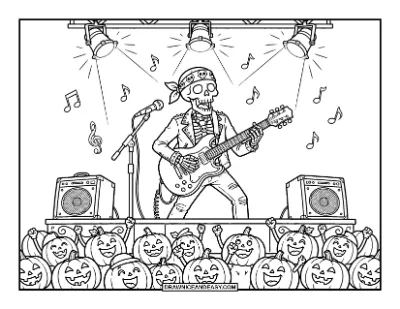 Skeleton Playing Guitar Coloring Page coloring page preview