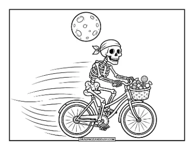 Skeleton Riding a Bike Coloring Page coloring page preview