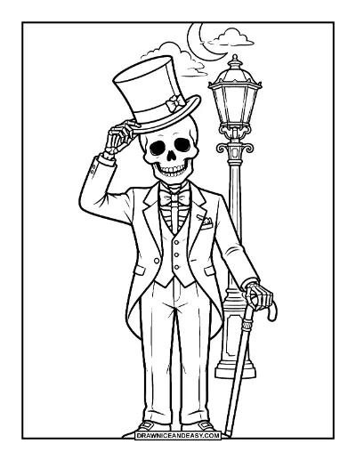 Skeleton with Top Hat Coloring Page coloring page preview