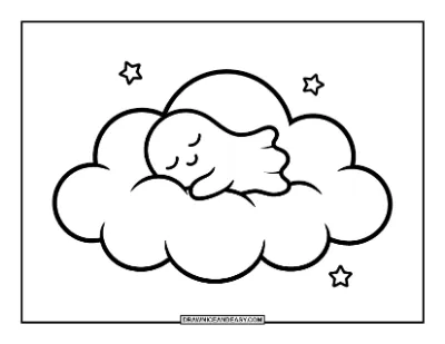 Sleepy Ghost Napping on a Cloud Coloring Page coloring page preview