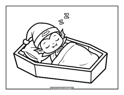 Sleepy Vampire Napping in a Coffin coloring page preview