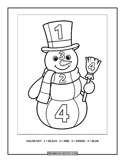 Snowman Color by Number Coloring Page coloring page preview