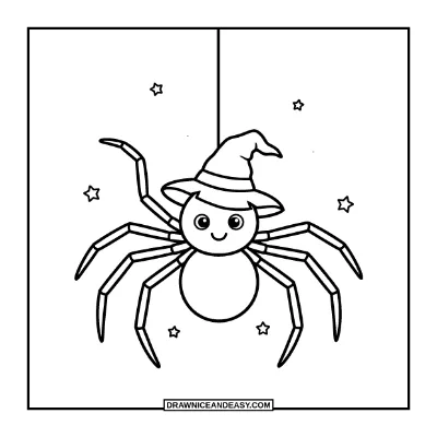 Spider Wearing a Witch Hat Coloring Page coloring page preview