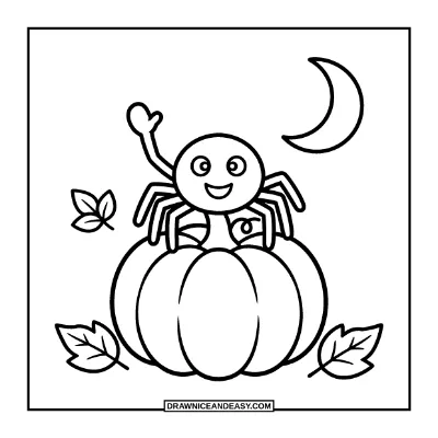 Spider with a Pumpkin Coloring Page coloring page preview