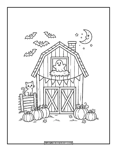 Spooky Barn Coloring Page coloring page preview