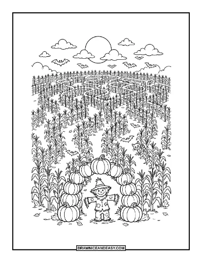 Spooky Corn Maze Coloring Page coloring page preview