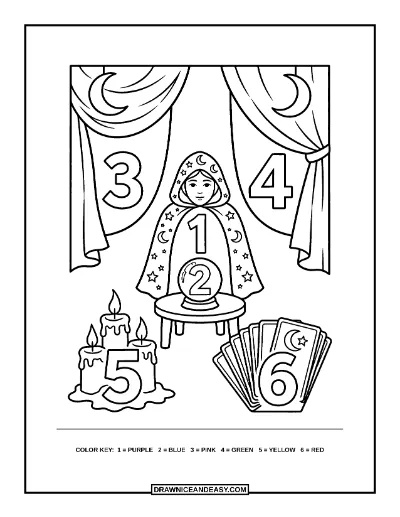 Spooky Fortune Teller Color by Number Coloring Page coloring page preview