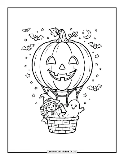 Spooky Hot Air Balloon Coloring Page coloring page preview