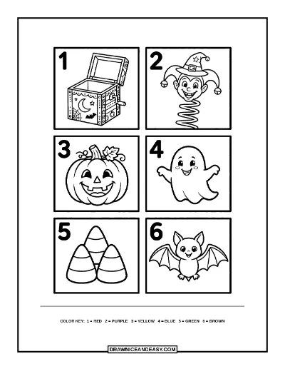 Spooky Jack-in-the-Box Color by Number Coloring Page coloring page preview
