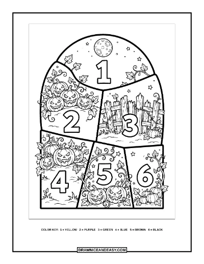 Spooky Pumpkin Patch Color by Number Coloring Page coloring page preview