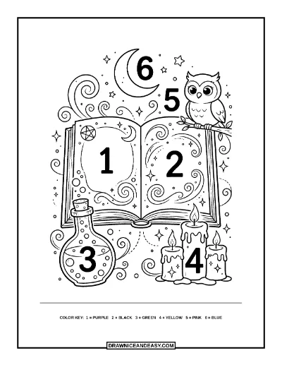 Spooky Spell Book Color by Number Coloring Page coloring page preview