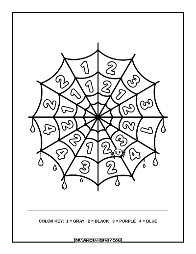 Spooky Spider Web Color by Number Coloring Page coloring page preview