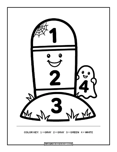 Spooky Tombstone Color by Number Coloring Page coloring page preview