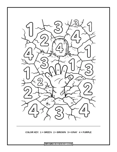 Spooky Zombie Hand Color by Number Coloring Page coloring page preview