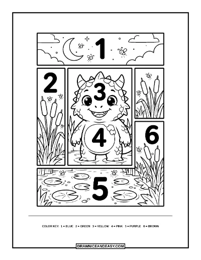 Swamp Monster Color by Number Coloring Page coloring page preview