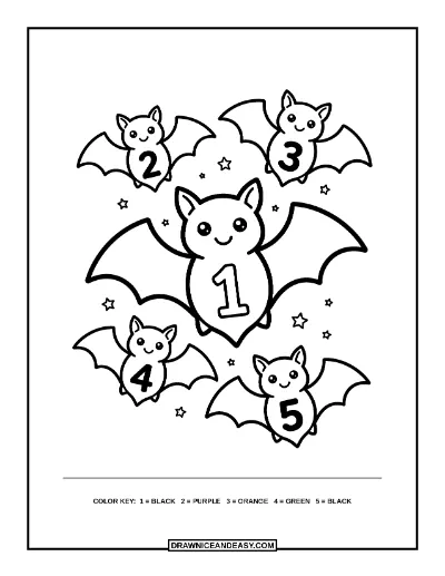 Swarm of Mini Bats Color by Number Coloring Page coloring page preview