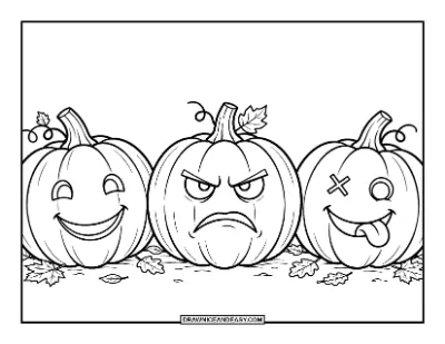 Three Carved Pumpkins Lineup Coloring Page coloring page preview