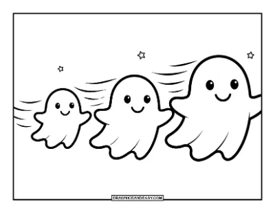 Three Ghosts Flying Together Coloring Page coloring page preview