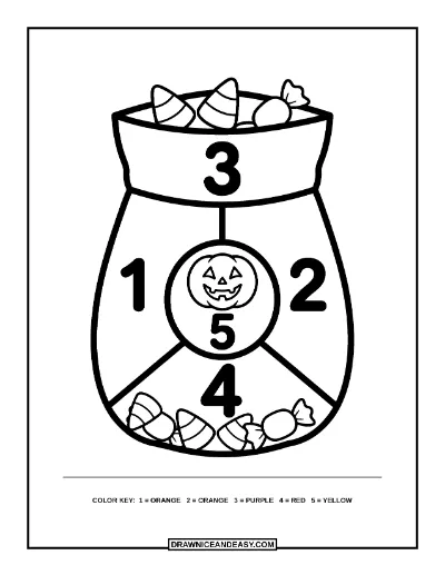 Trick-or-Treat Candy Bag Color by Number Coloring Page coloring page preview