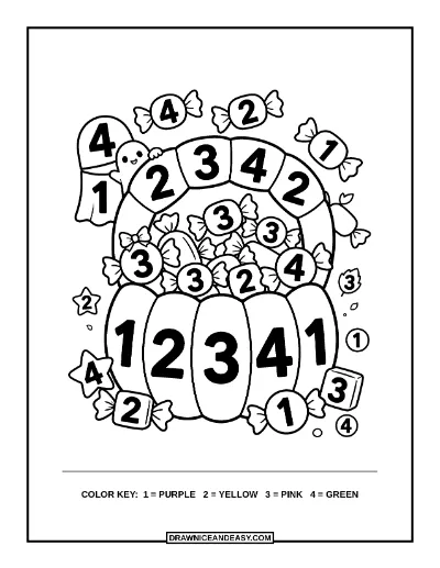 Trick-or-Treat Candy Bucket Color by Number Coloring Page coloring page preview