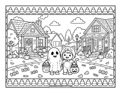 Trick-or-Treat Halloween Placemat Coloring Page coloring page preview