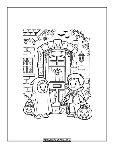 Trick-or-Treat Kids Coloring Page coloring page preview