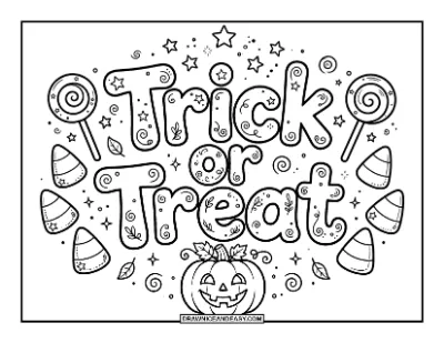 Trick or Treat Lettering Coloring Page coloring page preview