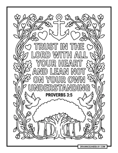 Trust in the Lord Bible Verse Coloring Page – Free PDF coloring page preview