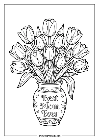 Tulip Flowers Best Mom Ever Mother's Day Coloring Page – Free PDF coloring page preview