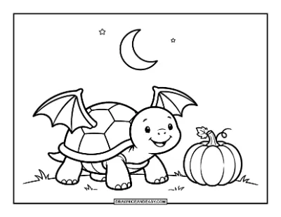 Turtle in Bat Costume Coloring Page coloring page preview
