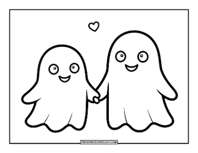 Two Ghosts Holding Hands Coloring Page coloring page preview