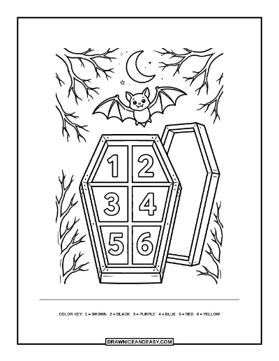 Vampire Coffin Color by Number Coloring Page coloring page preview